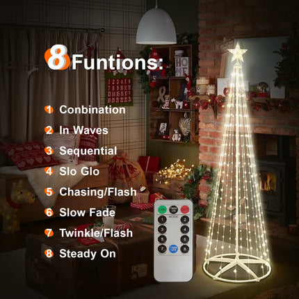 Lighted Christmas Cone Tree, 6FT Outdoor Christmas Tree with 266 LED Lights, 8 Modes Christmas Lights with Remote Control, Outside Decorations for Yard Patio Garden Xmas Decor Indoor, Timer