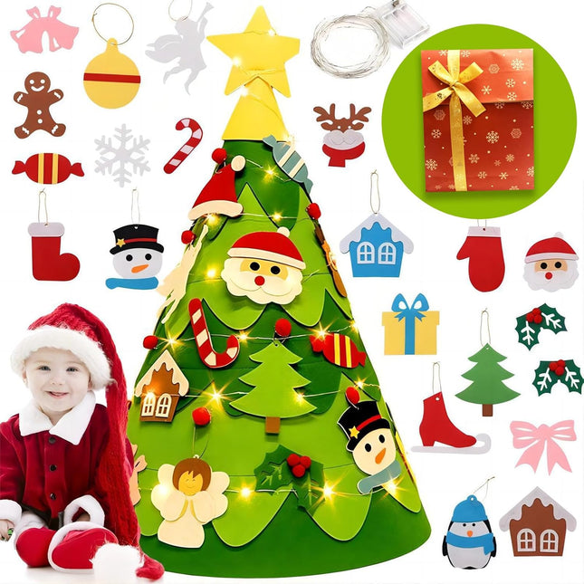 LNV DIY Felt Christmas Tree Set with 27pcs Ornaments,Montessori Felt Christmas Tree,Kids Christmas Tree Christmas Decorations for Toddlers Xmas s Small Christmas Tree Toys for Kids (Round)