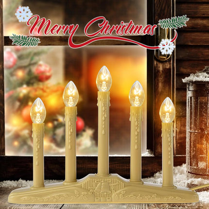 5 Lights Electric Window Candles,Flameless Christmas Candle Lights with C7 Clear Bulbs, Plug in Electric Candles for Indoor Window Table Party Christmas Decorotions, Ivory
