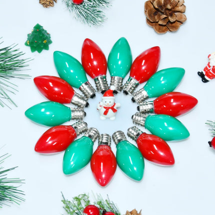 25 Pack C7 Christmas Red and Green Lights Replacement Ceramic Bulbs, Christmas Red Light Bulbs Green Light Bulbs for Christmas Day、Party and Wedding Decoration, E12 Candelabra Base, 5 Watts