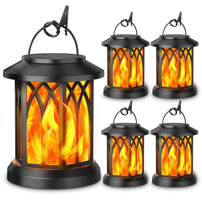 KOOPER 4 Pack Solar Lantern Outdoor Lights, d Flickering Flame Solar Lanterns Lights Outdoor Waterproof, Hanging Outdoor Solar Lanterns Lights, Solar Powered Lanterns for Yard Garden Decor