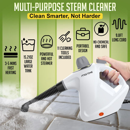 Multisurface Handheld Steam Cleaner With 11Pieces Accessories, 15.2Oz All Natural Pressurized Steamer For Cleaning, Multipurpose Steam Cleaner For Home To Remove Dirt, Grout, Tile, Grease And More