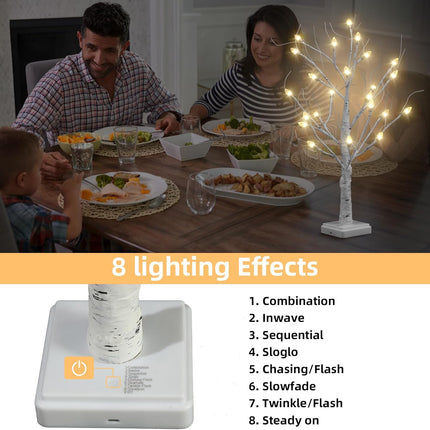 Anycosy Tabletop Birch Christmas Tree, 2Ft 24 LED Warm White Lights Lighted Birch Tree, Battery/USB Operated Artificial Tree Lamp for Indoor Christmas Decorations Mantel Home Decor