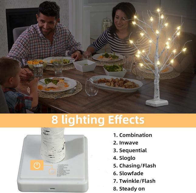 Anycosy Tabletop Birch Christmas Tree, 2Ft 24 LED Warm White Lights Lighted Birch Tree, Battery/USB Operated Artificial Tree Lamp for Indoor Christmas Decorations Mantel Home Decor
