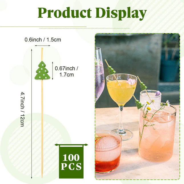 100 pcs Christmas Cocktail Picks Xmas Tree Party Picks Appetizer Picks Wooden Bamboo Toothpicks Skewers Decorative Sandwich Fruit Sticks for Christmas Party Appetizer Supplies
