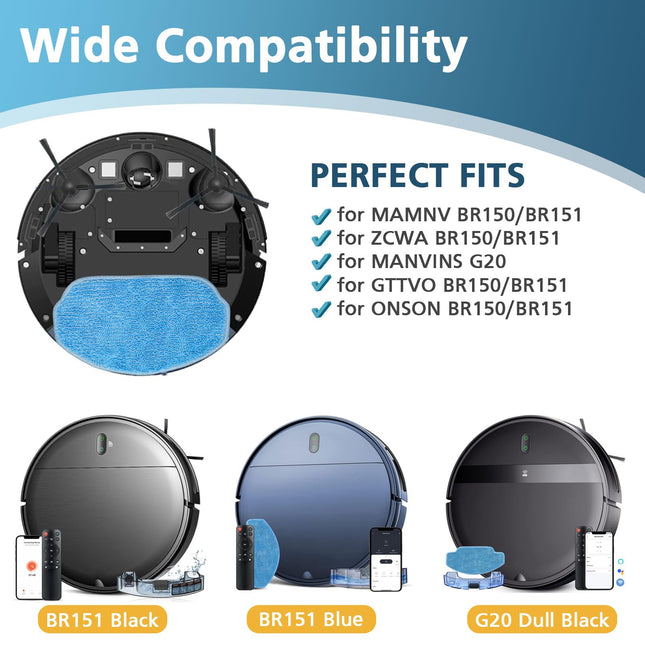 Parts For Mamnv Br150Br151, For Br150Br151, For Manvins G20, For Gttvo Br150Br151, For Onson Br150Br151 Robot Vacuum Accessories Kits 6 Filters + 5 Mop Pads + 10 Side Brush
