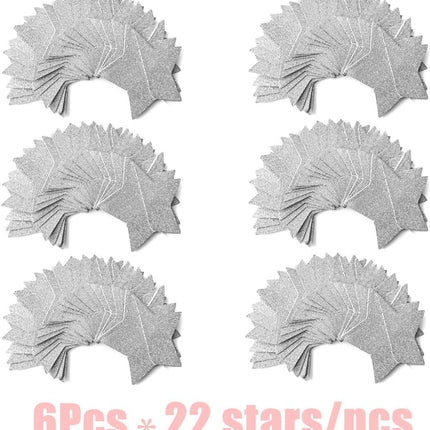 6 Pcs Glitter Silver Star Paper Garland Christmas Birthday Party Decorations Sparkling Bunting Banner Hanging Decorations for Bridal Shower Baby Shower Bachelorette Party Wedding Holiday (50 Feet)