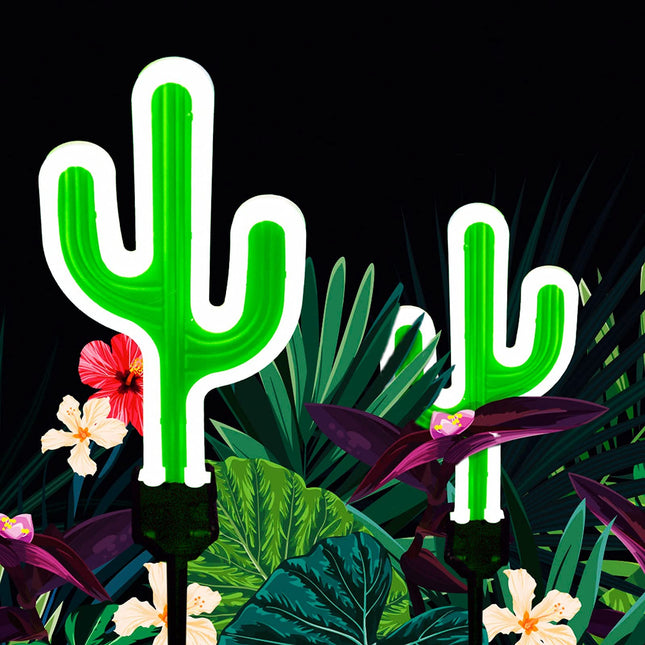 Solar Cactus Neon Lights Outdoor Decor- 2 Pack 41.3 In s for Mom Woman, Garden Stake Decorative LED Lights Waterproof Path Lighting for Christmas Yard Lawn Patio Walkway Driveway Sidewalk Decor
