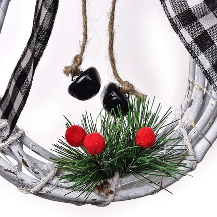 DearHouse Lighted Christmas Wreath Decoration, 16 x 8 Inch Grapevine Wreath with Hat and Bow Snowman Shape Wreath for Front Door Home Garden Wall Decor