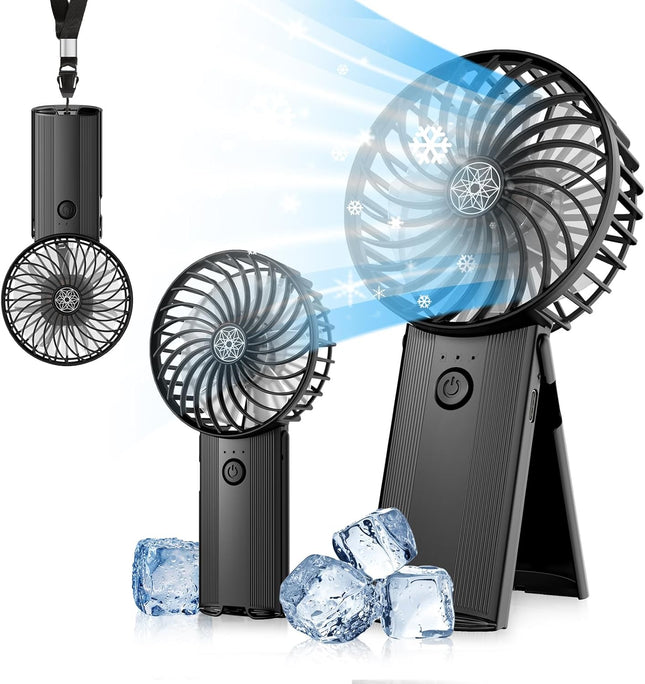 Portable Handheld Fan Black,Rechargeable Small Personal Fan,15H Max Cooling Time,4 Speeds Battery Operated Fan,Women,Men'S Travel