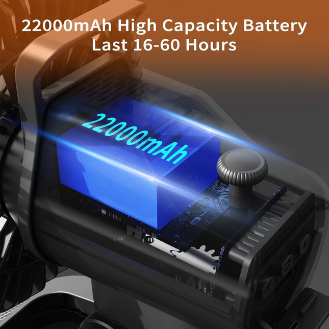 Portable Fan Rechargeable, 22000Mah Battery Operate Camping Fan With Led Light, 360° Oscillating Desk Fan With Timer, Hook