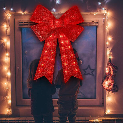 32inch 72LED Twinkle Red Christmas Bows with LED Lights, Christmas Tree Decoration Wreath Bow Light Topper Light for Indoor Outdoor Christmas Decoration