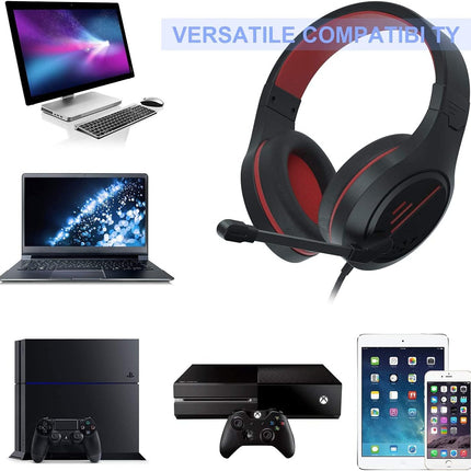 Anivia MH601 Headphones with Microphone Wired Headset with Active Noise Canceling Microphone, 3.5mm Audio Jack Stereo Headphone - Red (Game/Work/School)