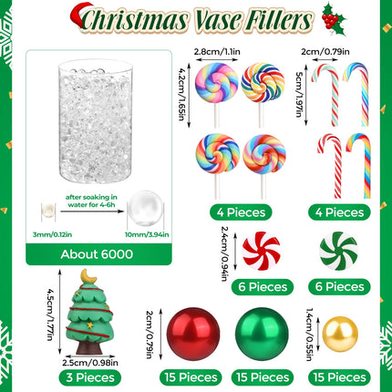 VIDELLY 6068PCS Christmas Floating Vase Filler Set, Clear Beads Pearls Candy Canes Christmas Tree Decorations for Vase Filler Table Centerpieces Decoration Home Decor