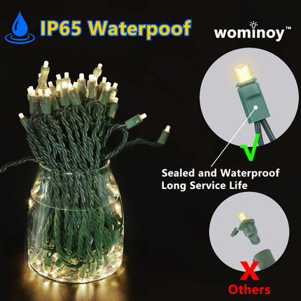50ft 100 Counts Warm White Christmas Lights - White Christmas Lights Commercial Grade Outdoor Waterproof, Soft White Christmas Lights Indoor 5mm Wide Angle Green Wire, IP:65, UL