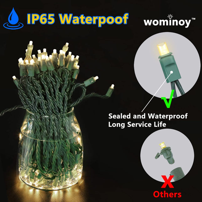 50ft 100 Counts Warm White Christmas Lights - White Christmas Lights Commercial Grade Outdoor Waterproof, Soft White Christmas Lights Indoor 5mm Wide Angle Green Wire, IP:65, UL