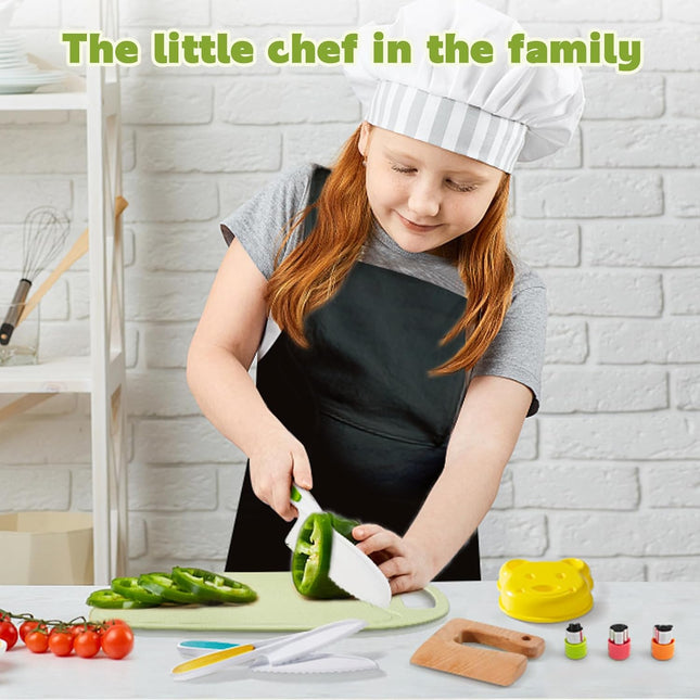 10Piece Toddler Knife Set Kids Safe Knives For Real Cooking, Montessori Kitchen Tools With Cutting Board, Apron, Sandwich Cutter