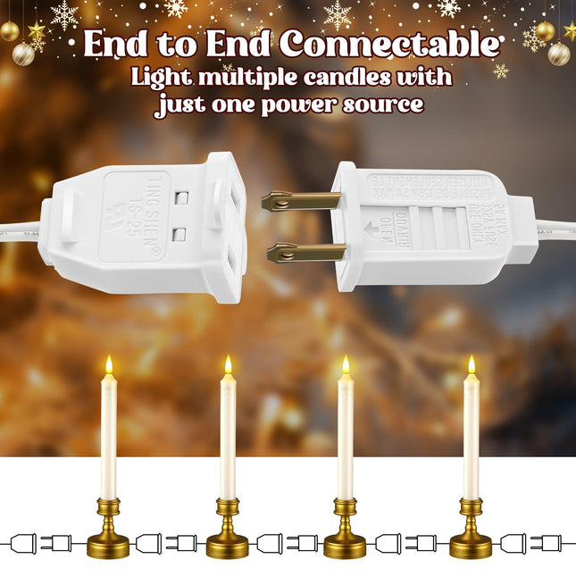 Meonum 6 Pack Christmas Window Candles Lights with Connectable Plug, on Off Switch and Suction Cups, 0.8w Plug in Flameless Taper LED Candle Light for Windows, 4.92ft Cords