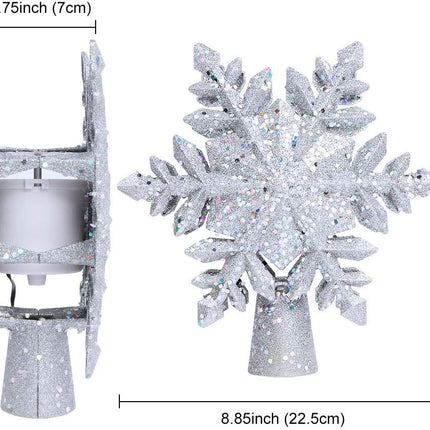 AerWo Christmas Tree Topper Lighted Snowflake Tree Topper with Magic Rotating Snowflake Projector, 3D Glitter Projector Xmas Tree Topper for Christmas Tree Decorations