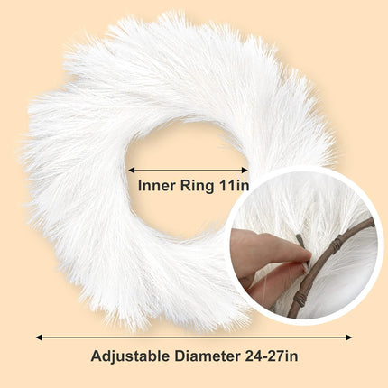27in White Pampas Grass Wreath for Boho Wall Decor,Fall Wreaths for Front Door Outside,Full and Non-Shedding Silk Faux Pampas Wreath.