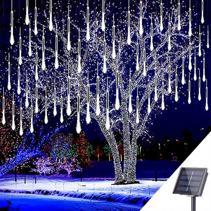 Kwaiffeo Solar Christmas Lights Outdoor, 16 Tubes(Equivalent to 2 Sets of 8-Tube) Solar Powered Meteor Shower Lights Snow Falling Icicle Lights for Xmas Tree Halloween Decoration Wedding Party, White