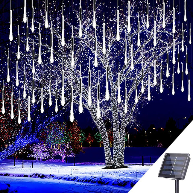 Kwaiffeo Solar Christmas Lights Outdoor, 16 Tubes(Equivalent to 2 Sets of 8-Tube) Solar Powered Meteor Shower Lights Snow Falling Icicle Lights for Xmas Tree Halloween Decoration Wedding Party, White