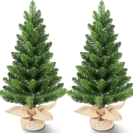 2Pcs Small Christmas Trees, Christmas Decorations Mini Christmas Trees with Cloth Bag Base, Artificial Small Christmas Tree with 68 PVC Branch Tips for Christmas Decor Christmas Party Home Table 2FT