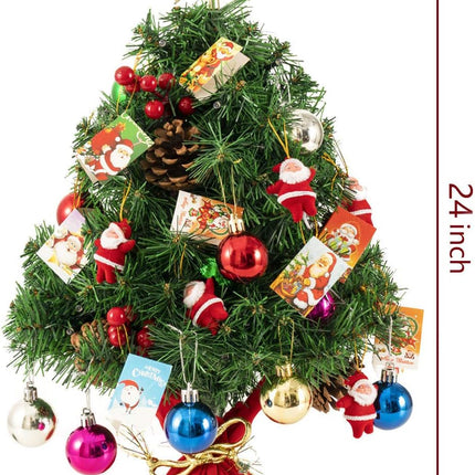 joybest 24 Inch Tabletop Mini Christmas Tree Desktop Xmas Tree Battery Operated with LED String Lights, Red Berries, Star Treetop, Christmas Cards & Ornaments, Best DIY Christmas Decorations, Green