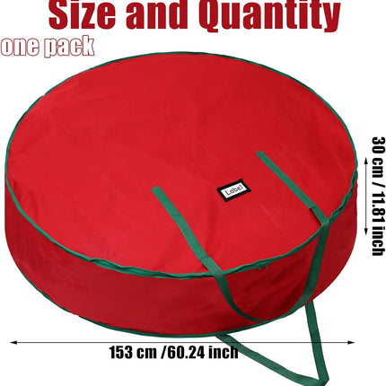 1 Pcs 60 Inch Christmas Wreath Storage Bag Zippered Garland Holiday Container with Reinforced Handle Tear Resistant 600d Oxford Wreath Organizer Christmas Wreath Holder with Card (Red)