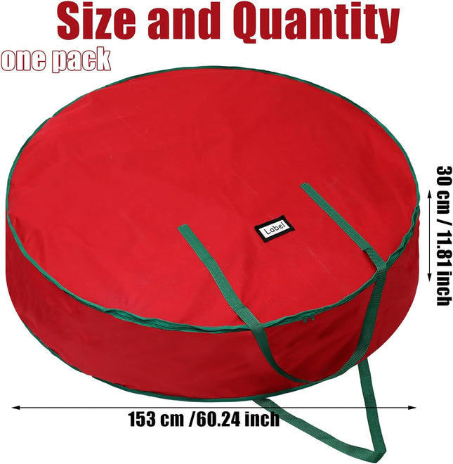 1 Pcs 60 Inch Christmas Wreath Storage Bag Zippered Garland Holiday Container with Reinforced Handle Tear Resistant 600d Oxford Wreath Organizer Christmas Wreath Holder with Card (Red)