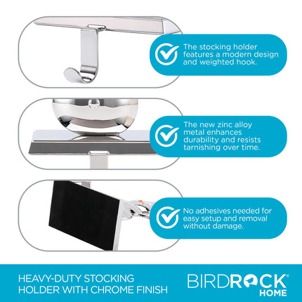 BIRDROCK HOME Christmas Stocking Holders for Mantle - Weighted Metal Hanger for Stockings & Holiday Decor - Sturdy Metal Hook for Fireplace, Staircase & Shelf - Non-Scratch Base - Snowman