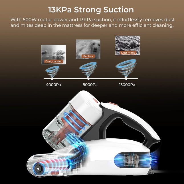 Mattress Vacuum Cleaner : Uv Bed Vacuum Cleaner 500W 13Kpa Strong Suction, High Heating Tech, Deep Cleaning Bed Vacuum For Sofabedfabric Surfacecorded,120V
