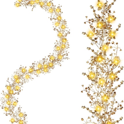 XHXSTORE 2 Pack Gold Christmas Garland 5.9 FT Berry Garland with Warm Lights Christmas Tree Garland Indoor for Home Mantel Fireplace Xmas Tree Party Holiday Winter Christmas Decorations