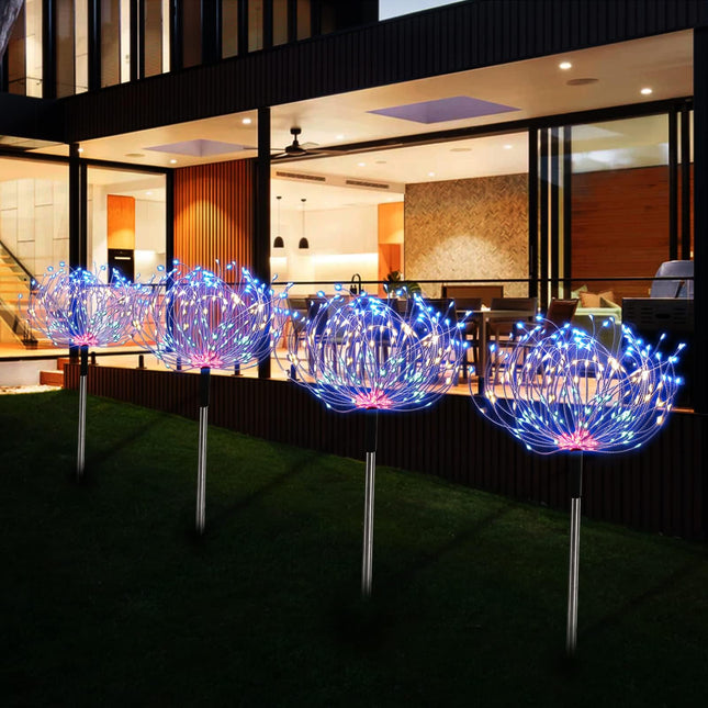 5 Pack Outdoor Solar Garden Lights, Solar Firework Lights 600 LED Waterproof Lamps Decorative, Fireworks Lamp 8 Modes Landscape Lights with Remote for Pathway Backyard Walkway Patio Christmas Party