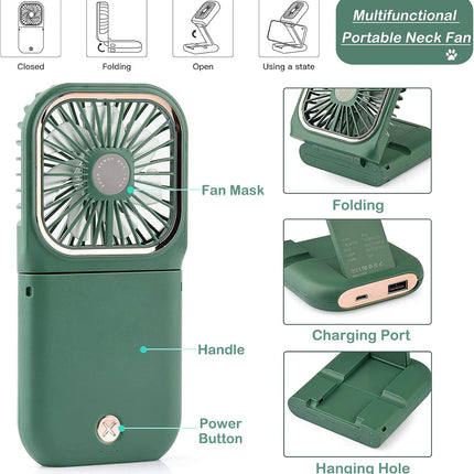 Handheld Fan, Portable Fan With Power Bank, 3000Mah Usb Rechargeable Mini Portable Fan, Quiet Desk Fan With Cell Phone Stand