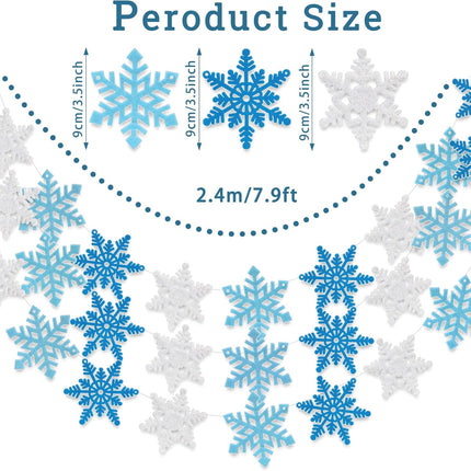 Whaline 4Pcs Snowflake Felt Banner White Blue Snowflake Garland Winter Bunting Garland for Christmas Winter Holiday Hanging Decoration