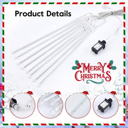 Minetom Meteor Shower Lights Outdoor, 16 Inch 2 Pack Total 16 Tubes 576 LED Icicle Lights, Waterproof Meteor Christmas Lights Outdoor, Falling Rain Lights for Tree Holiday Christmas Decoration, White