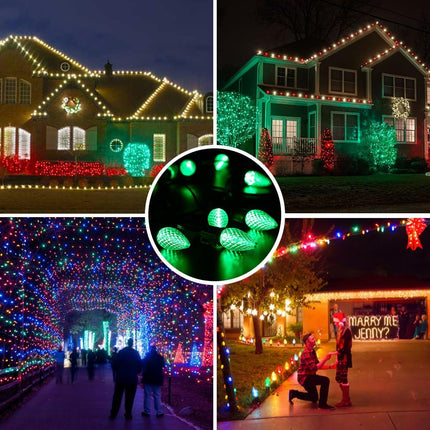 Brizled C9 Green Christmas Lights, 16ft 25 LED Faceted String Light, Connectable 120V UL Certified Christmas Roof Light, Indoor Outdoor Xmas Tree Lights for Halloween Christmas Tree Party Patio Garden