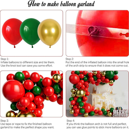 Red Green and Gold Balloon Garland Kit for Baby Shower, Wedding, Birthday, Graduation, Christmas Party Decoration