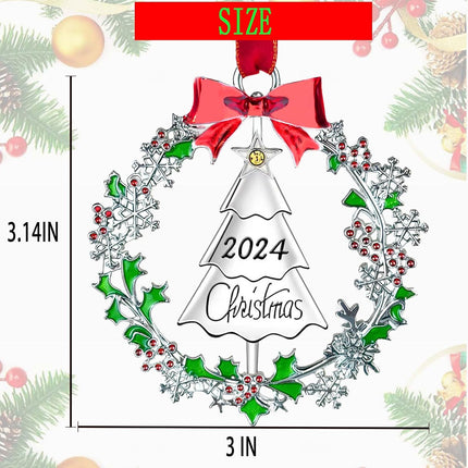 Christmas Ornament with Metal Christmas Wreath,Funny Holiday Xmas Keepsake Pendant,Shiny Silver Christmas Tree Ornaments Decorated with Snowflakes,Holiday Decorative s for Family Friends