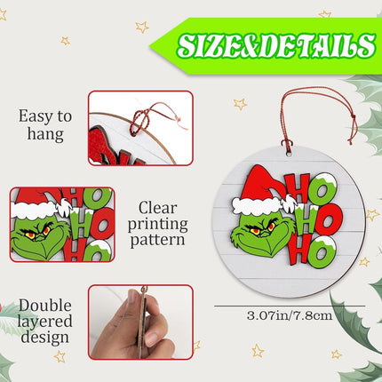 Christmas Ornaments Tree Decorations Set - 12pcs Green Wooden Round Ornaments Hanging Decorations for Christmas Tree Home Decor