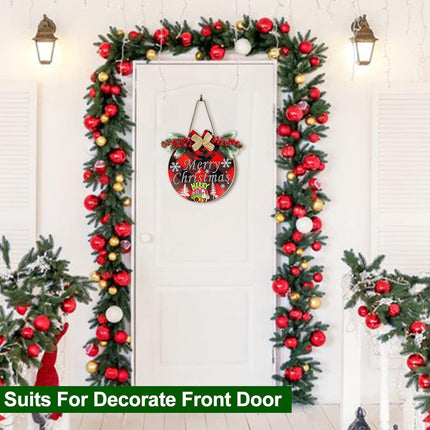 Pre-Lit & Timer Grandeal Christmas Wreaths for Front Door Sign Lighted Hollow Merry Christmas Sign Buffalo Plaid Christmas Decorations Battery Operated Xmas Hanging Window Wall Home Decor Farmhouse