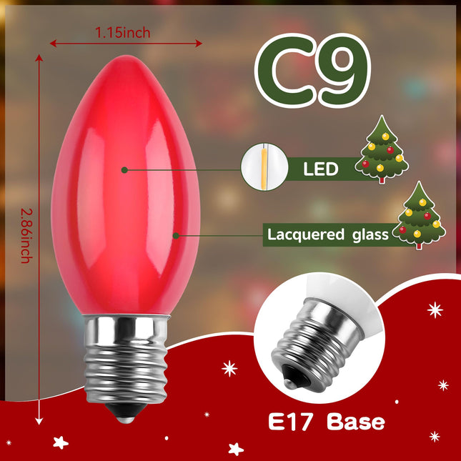 Meonum 25Pack C9 LED Christmas Light Bulbs, C9 Multicolor LED Bulbs, E17/C9 LED Replacement Bulbs for Christmas Outdoor String Lights, 0.6W LED Bulbs Waterproof for Christmas Thanksgiving Indoor Decor