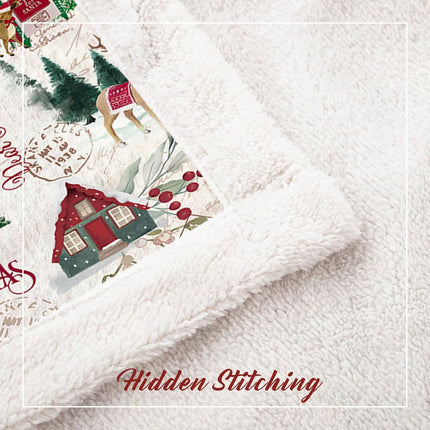 Christmas Red Garland and Green Leaves Patterns Blanket with Christmas Tree Pattern Blanket Soft Fluffy Fleece Bedding Throw for Bed Couch Sofa 60"x80"
