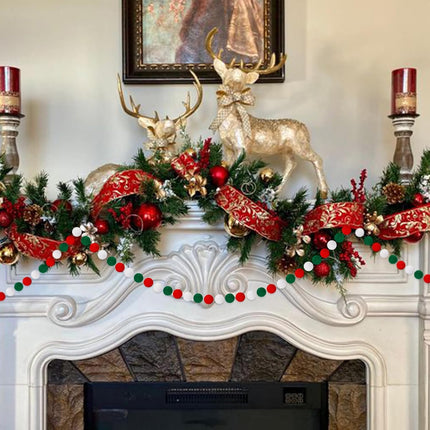 Christmas Felt Garlands, 1.2" Large Pompom Garland Boho Decor, 16.4Ft 60 Balls Felt Ball Garlands, Red Green White Felt Ball Garlands for Christmas Party, Mexico, Italy Party Decor(1.2"/3cm)