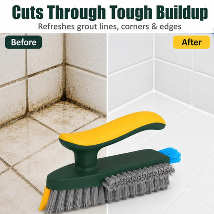 Alnorte 4-in-1 Grout and Scrubber Corner Brush with Scraper Tool, for Cleaning Tile, Grout, Kitchen, Bathroom, Sink, Floor, Shower - Green