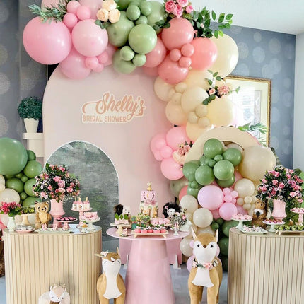 Pink and Green Balloon, 60PCS Sage Green Party Balloon, 12Inch Olive Pastel Pink Balloons Metallic Gold Confetti Balloons for Baby Shower Wedding Jungle Cactus Birthday Party Decoration
