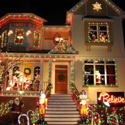 QITONG 2 Pack Red and Green Solar Rope Lights, Each 33ft 100 LED Solar Christmas Lights Outdoor, 8 Modes Clear PVC Tube Solar String Lights for Christmas Decor