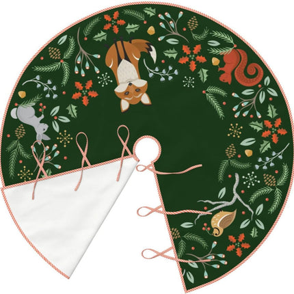 Woodland Wreath Holly Green Christmas Tree Skirt, Linen Xmas Tree Skirts Mat for Holiday Party Decorations Supplies Rustic Mini Tree Skirt - 36 Inches