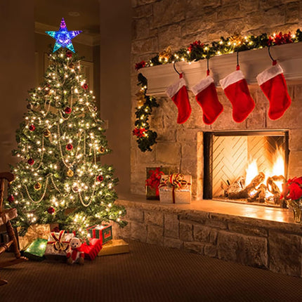 Christmas Star Tree Topper Lights 9.5inch 10LED Multicolour with Versatile Remote Controller 3AA Battery Powered Tree-top Star for Xmas Tree Home Decoration（Indoor and Outdoor ）